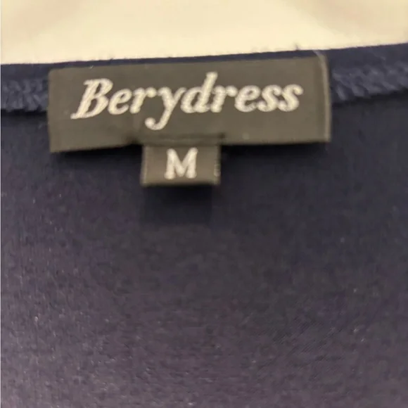 Navy Faux Wrap Cotton Blend Dress - Picture 4 of 8